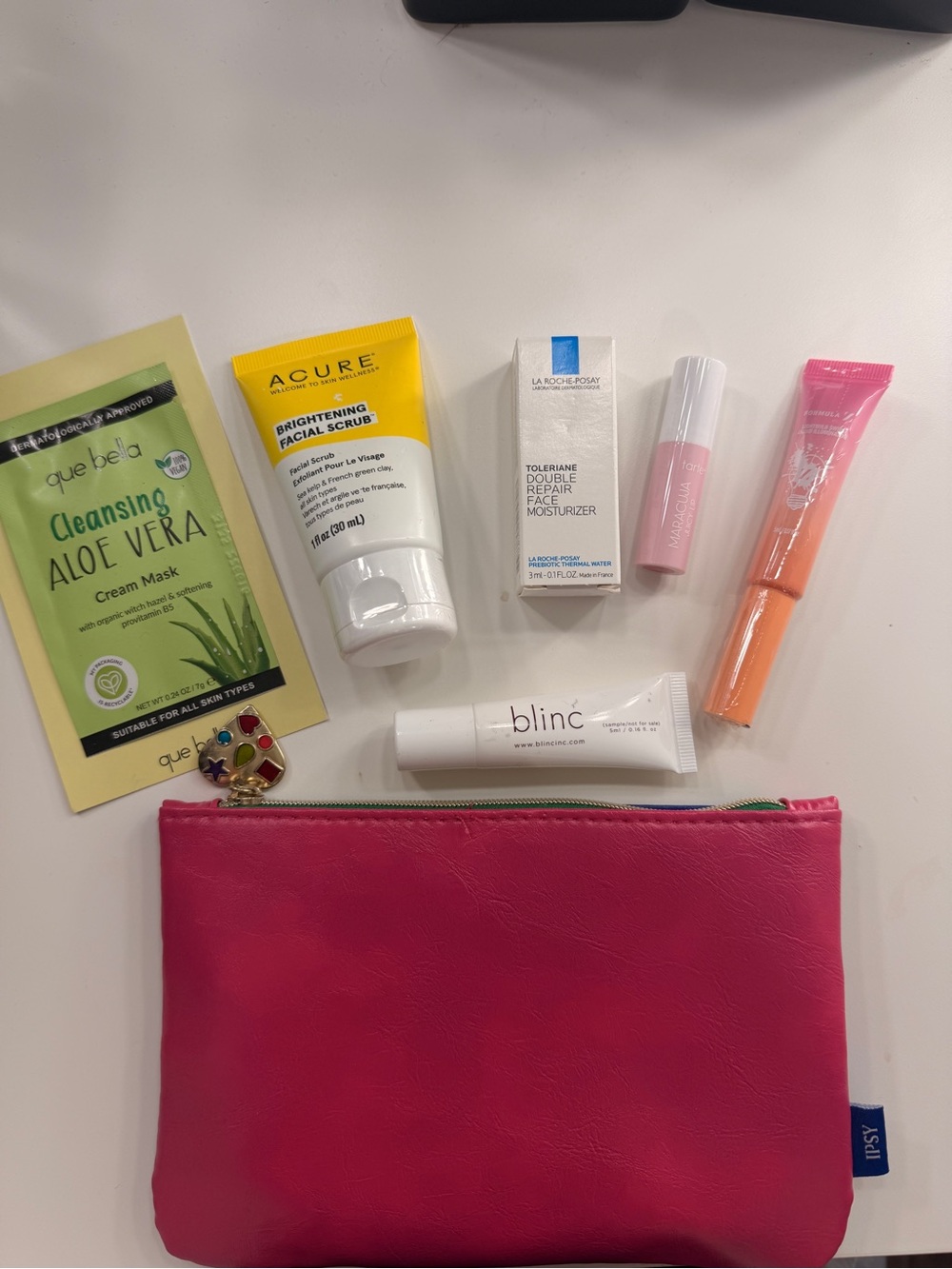 ipsy Pink Makeup Bag with Lip Glosses and Mini Skincare Set